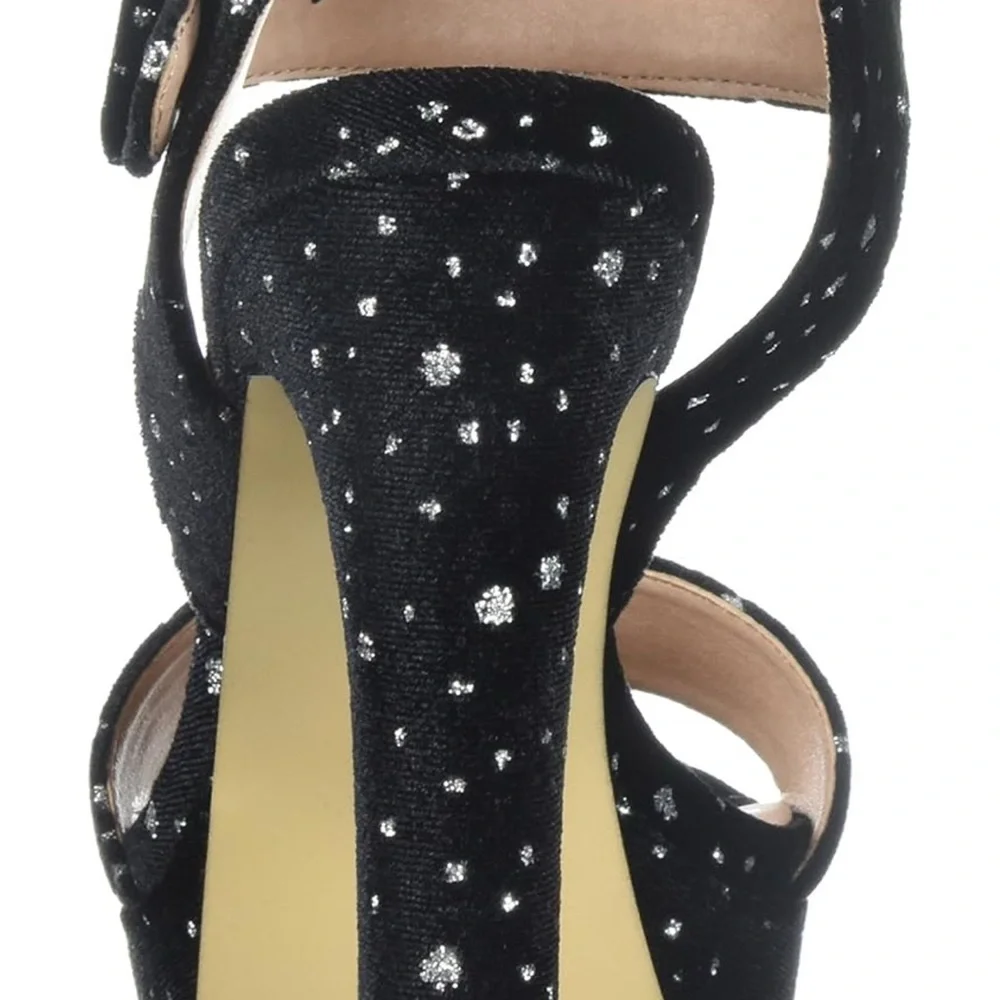 Madden Girl ROLLOO Black& Silver Velvet Platform Block Heels 4” Size 7.5 - Picture 3 of 4